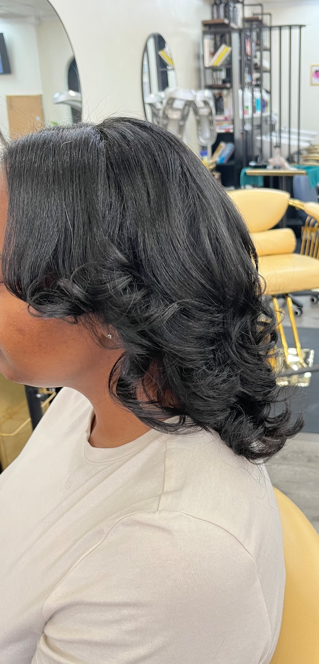 Silk press near me — emerald green natural hair silk press at Sinkor Beauty Salon Middletown DE